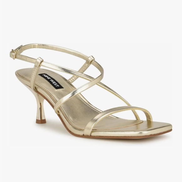 Nine West Gold Strappy Kitten Heel Sandals - Picture 3 of 6